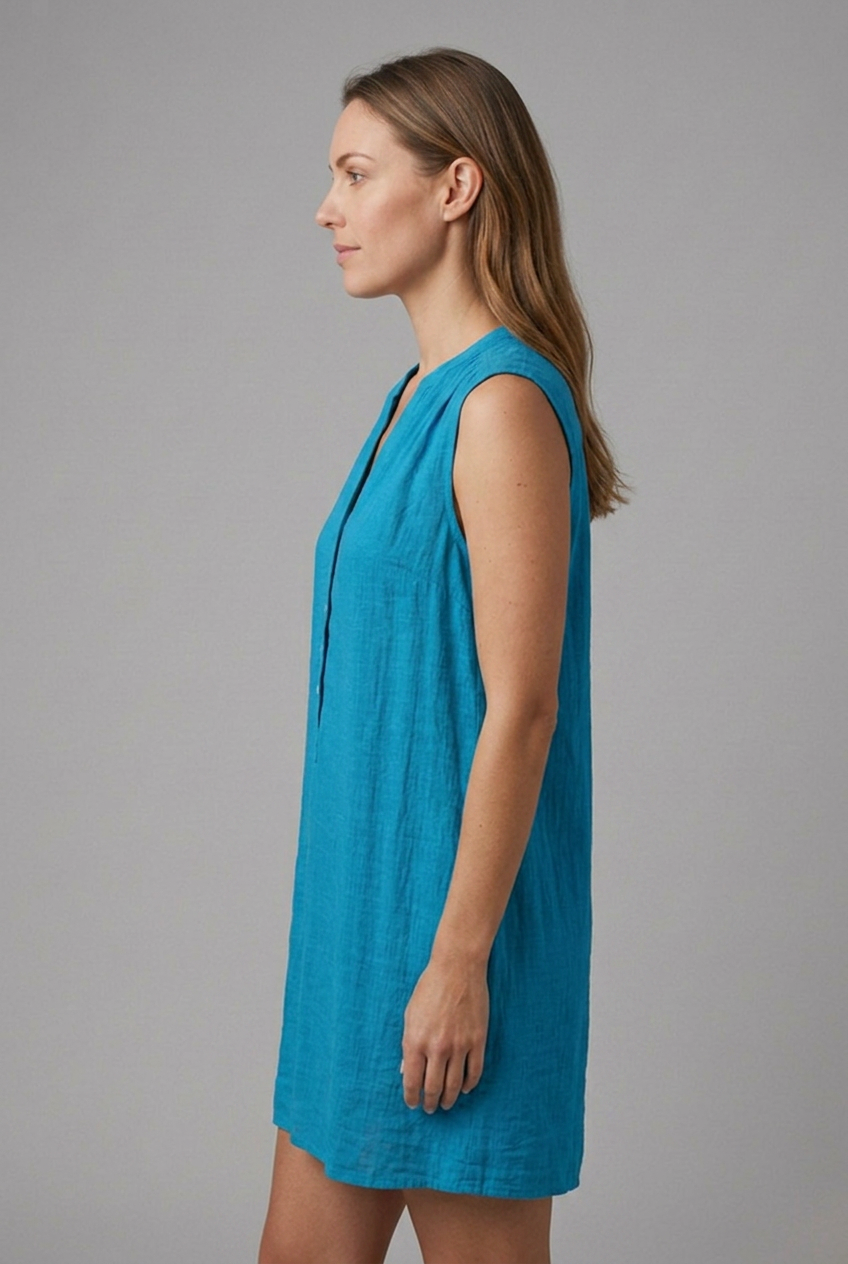 Mujer Beach Vestido con de Cuello en V y tapeta de botones