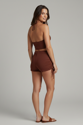Mujer Bikini conjunto con Halter top y Drawstring Bottom