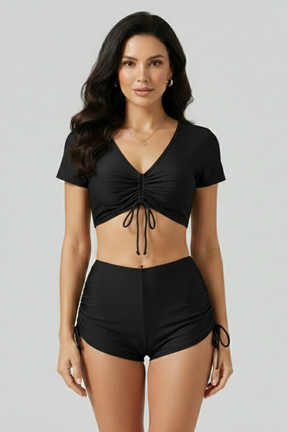 Mujer Bikini conjunto con cuello en V y Side Ties