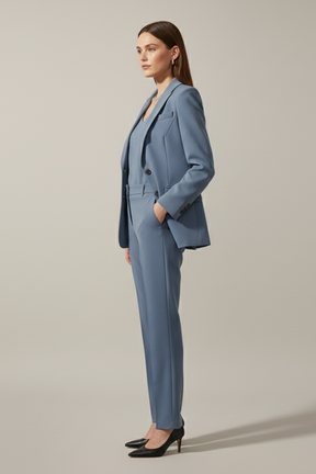Mujer blazer y Pantalón conjunto con Notched Lapel y Straight Legs