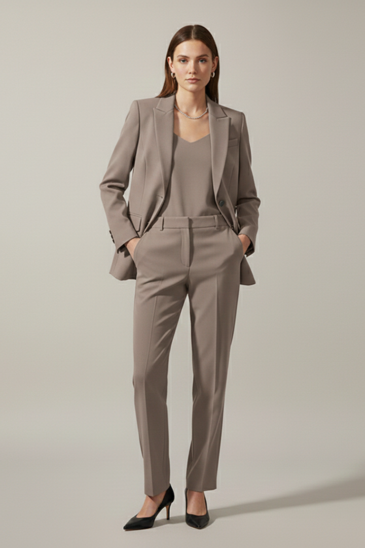 Mujer blazer y Pantalón conjunto con Notched Lapel y Straight Legs