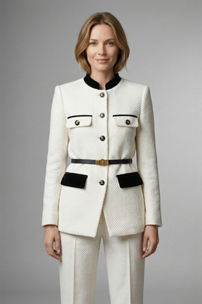 Mujer blazer con Cinturóned cintura y cierre de botones