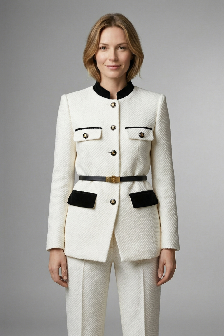 Mujer blazer con Cinturóned cintura y cierre de botones