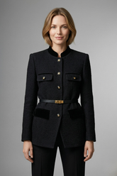 Mujer blazer con Cinturóned cintura y cierre de botones
