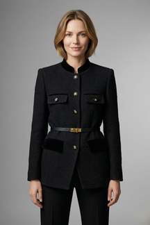 Mujer blazer con Cinturóned cintura y cierre de botones