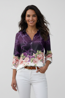 Mujer Blusa con cierre de botones y Floral Print