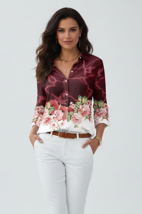 Mujer Blusa con cierre de botones y Floral Print