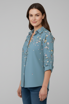 Mujer Blusa con cierre de botones y Floral Print