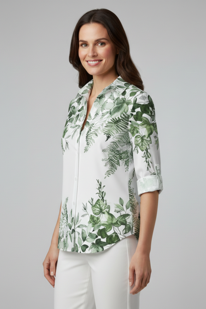 Mujer Blusa con cierre de botones y Leaf