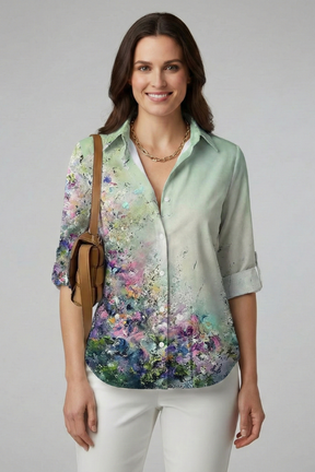 Mujer Blusa con cierre de botones y Leaf