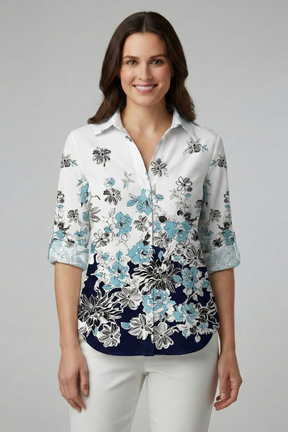 Mujer Blusa con cierre de botones y Leaf