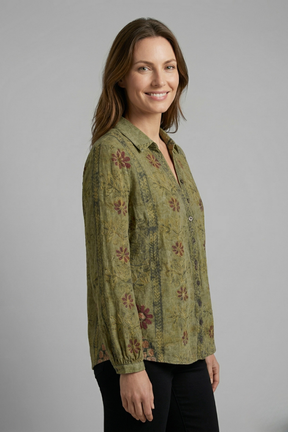 Mujer Blusa con cierre de botones y Manga Largas