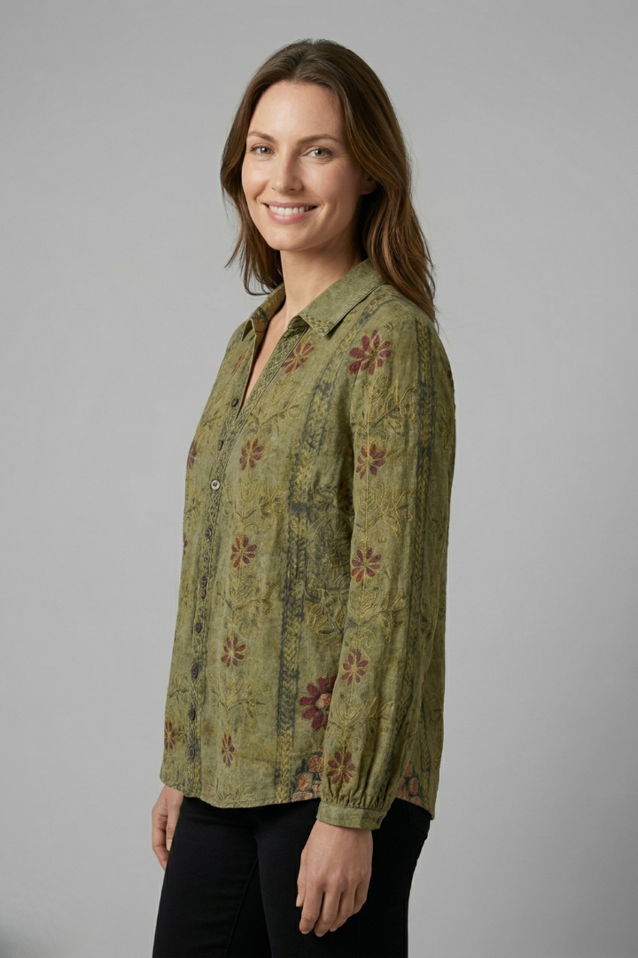Mujer Blusa con cierre de botones y Manga Largas
