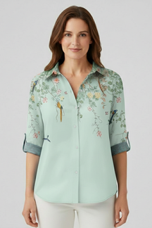 Mujer Blusa con cierre de botones y Mandala Print