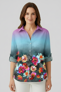 Mujer Blusa con cierre de botones y Mandala Print