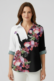 Mujer Blusa con cierre de botones y Mandala Print