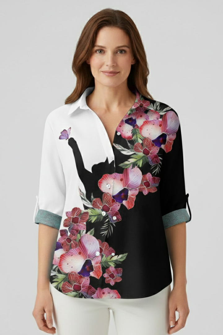 Mujer Blusa con cierre de botones y Mandala Print