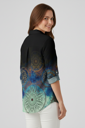 Mujer Blusa con cierre de botones y Mandala Print
