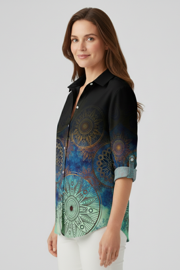 Mujer Blusa con cierre de botones y Mandala Print