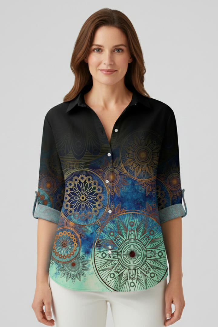 Mujer Blusa con cierre de botones y Mandala Print