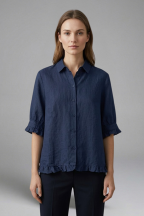 Mujer Blusa con cierre de botones y Manga Cortas
