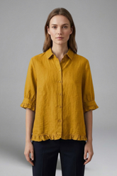 Mujer Blusa con cierre de botones y Manga Cortas