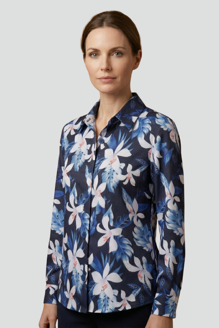 Mujer Blusa con cuello y cierre de botones