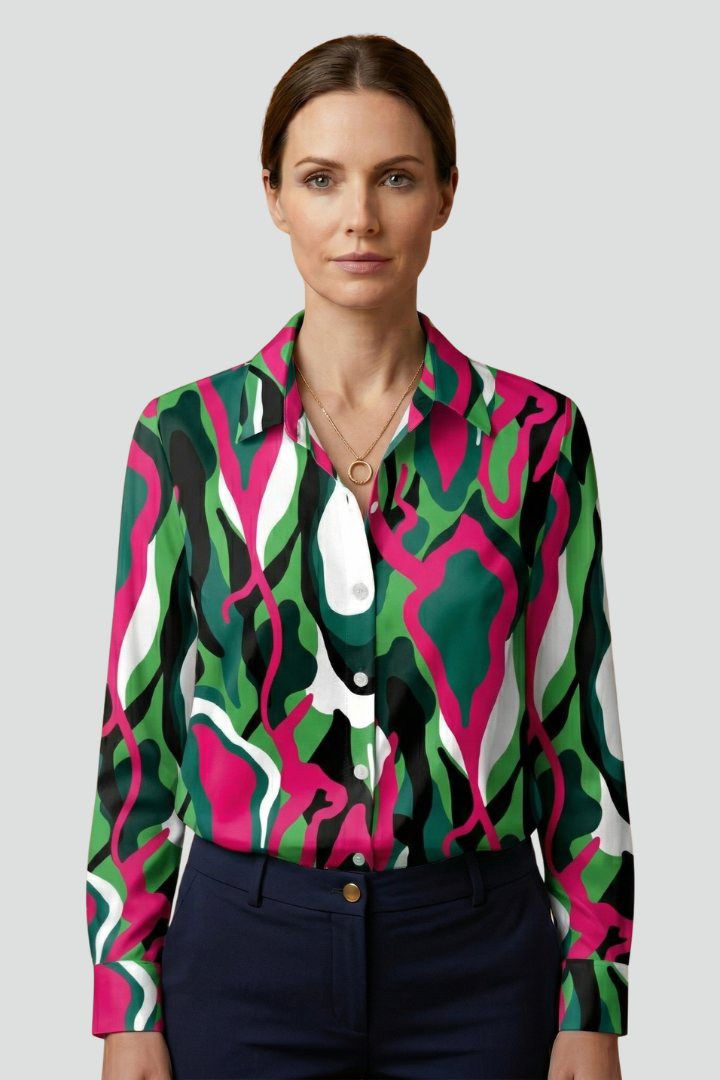 Mujer Blusa con cuello y cierre de botones