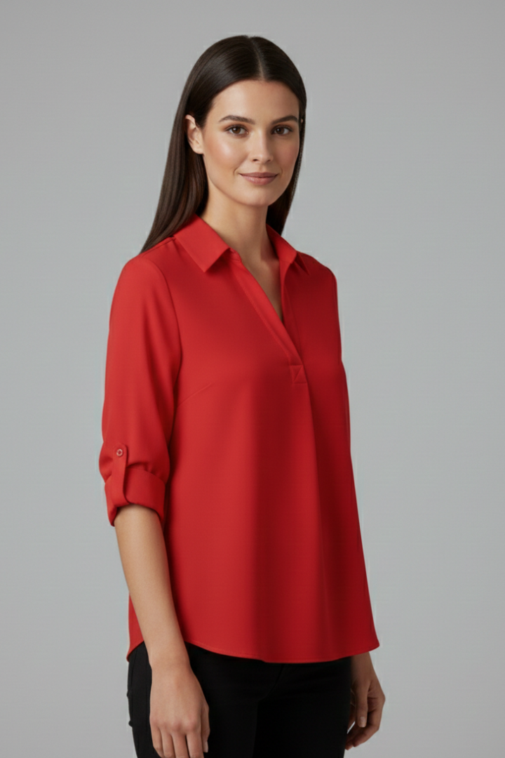 Mujer Blusa con cuello y cierre de botones