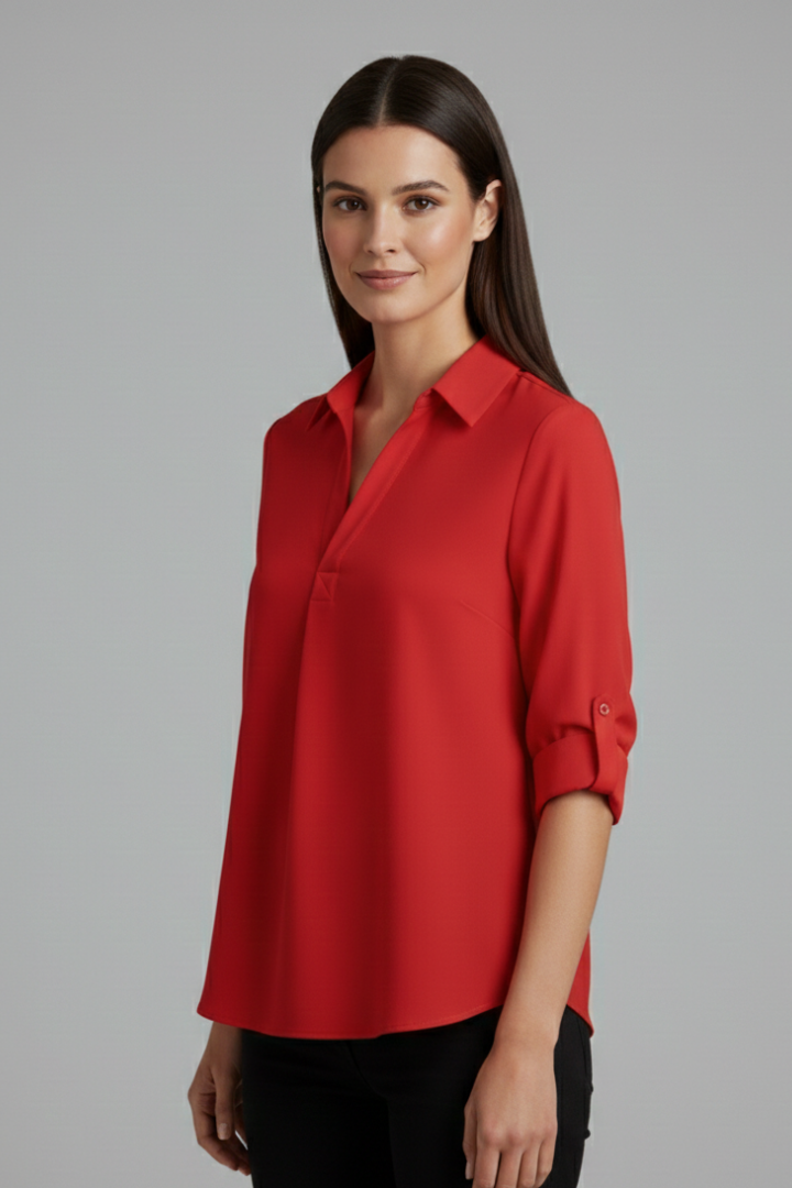 Mujer Blusa con cuello y cierre de botones