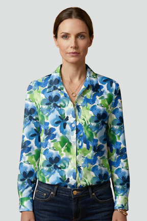 Mujer Blusa con cuello y cierre de botones