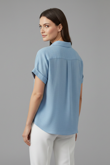 Mujer Blusa con cuello y Manga Cortas