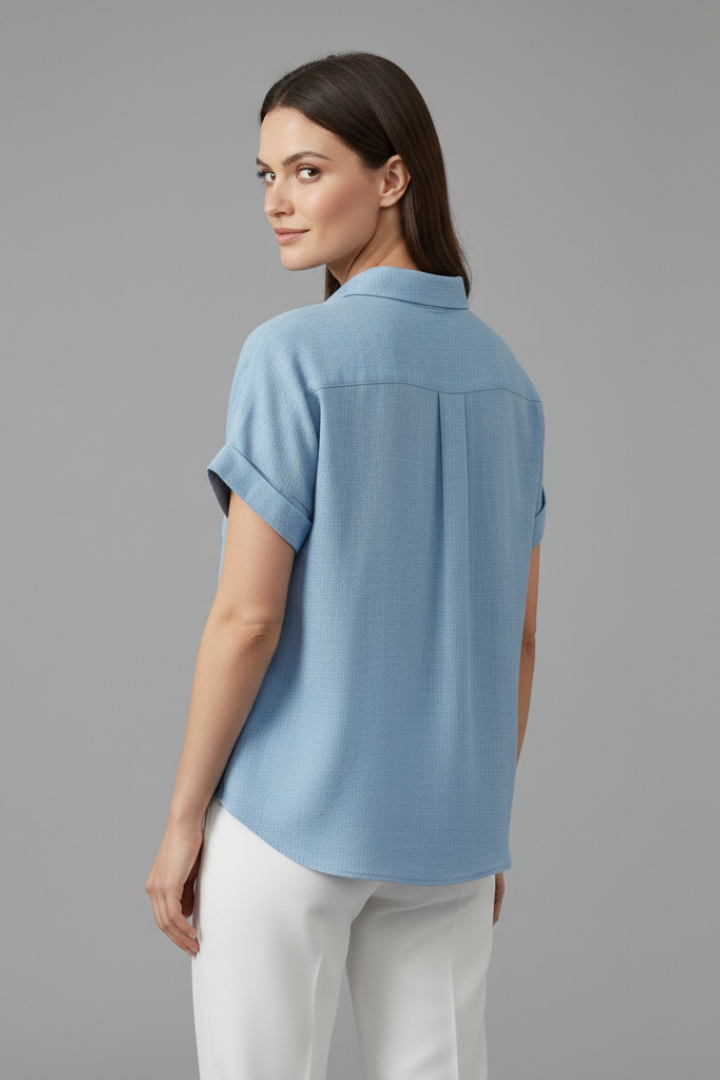 Mujer Blusa con cuello y Manga Cortas
