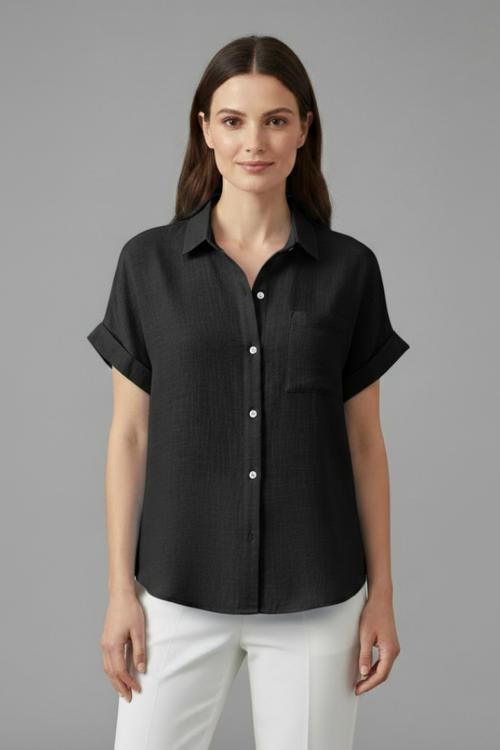 Mujer Blusa con cuello y Manga Cortas