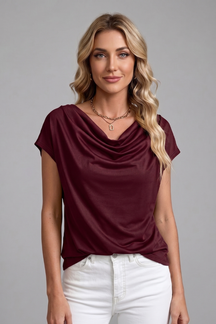 Mujer Blusa con Cowl Neck y Draped Front