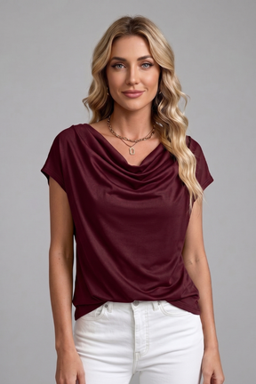 Mujer Blusa con Cowl Neck y Draped Front