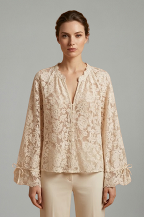Mujer Blusa con Lace Surface y Flared mangas