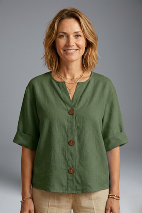 Mujer Blusa con Loose corte y Linen Fabric