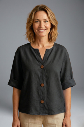 Mujer Blusa con Loose corte y Linen Fabric