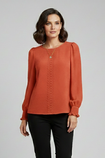 Mujer Blusa con de Cuello Redondo y Embroidered Detail