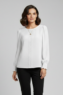 Mujer Blusa con de Cuello Redondo y Embroidered Detail