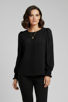 Mujer Blusa con de Cuello Redondo y Embroidered Detail