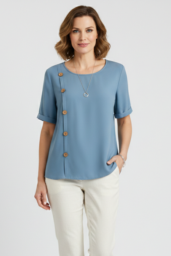 Mujer Blusa con de Cuello Redondo y Side botones