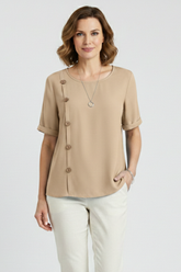 Mujer Blusa con de Cuello Redondo y Side botones