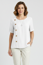 Mujer Blusa con de Cuello Redondo y Side botones