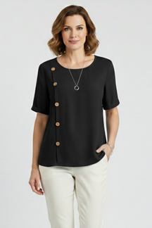Mujer Blusa con de Cuello Redondo y Side botones
