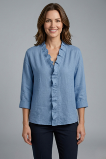 Mujer Blusa con Ruffle Neckline y Manga Largas