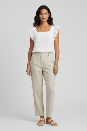 Mujer Blusa con Square Neck y Woven Surface