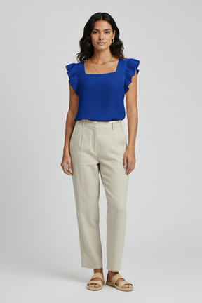 Mujer Blusa con Square Neck y Woven Surface