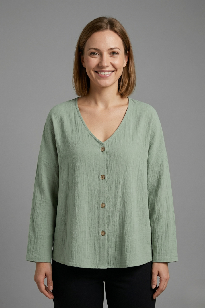 Mujer Blusa con de Cuello en V y cierre de botones